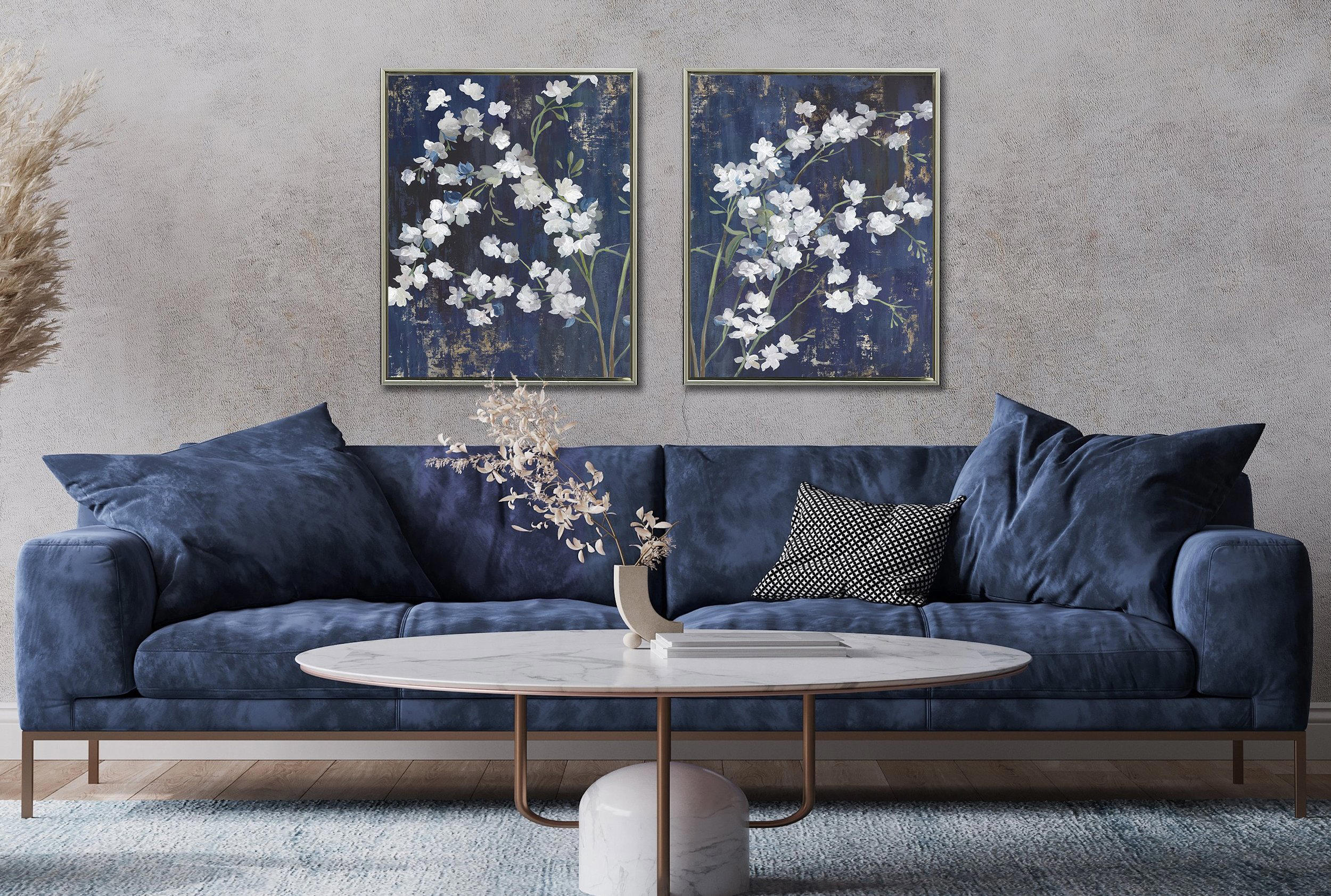 Navy Blossoms I Canvas 24