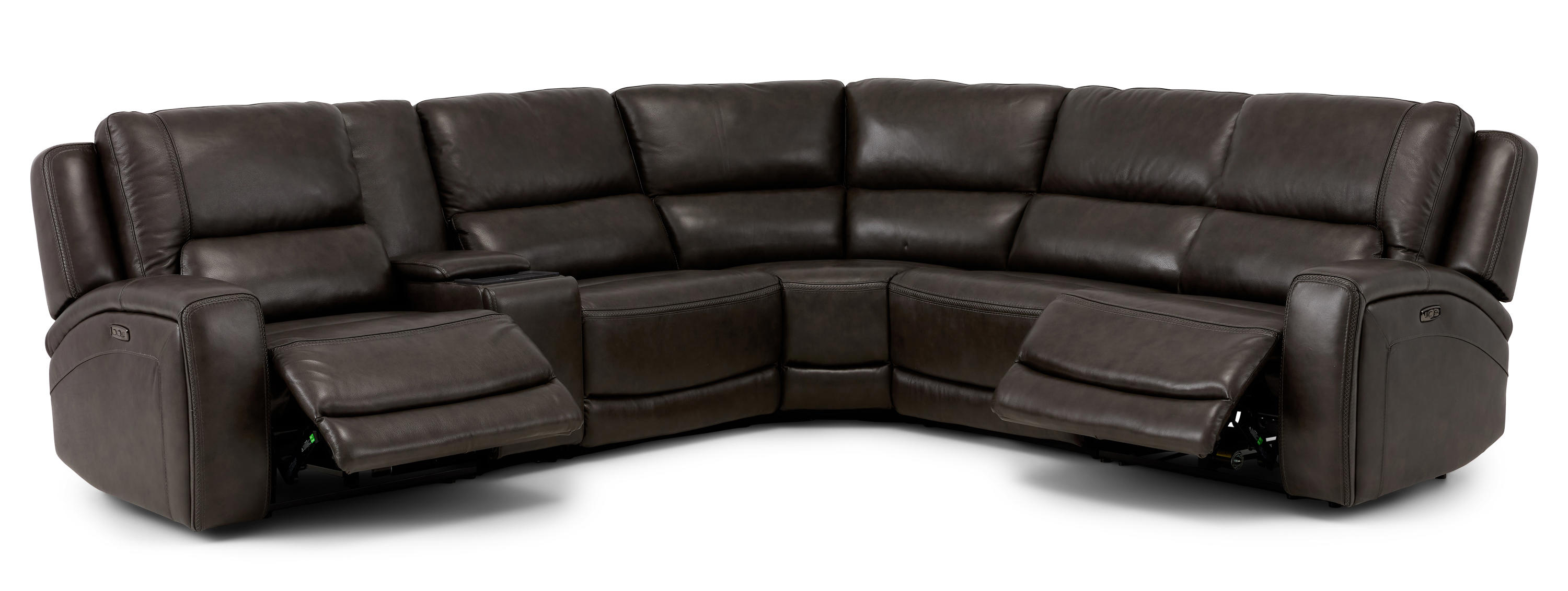 Power Recline Leather Sectional with Integrated USB and Cup