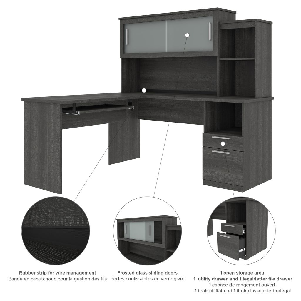 Bureau d'ordinateur avec caisson et huche