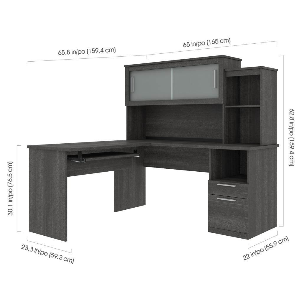 Bureau d'ordinateur avec caisson et huche