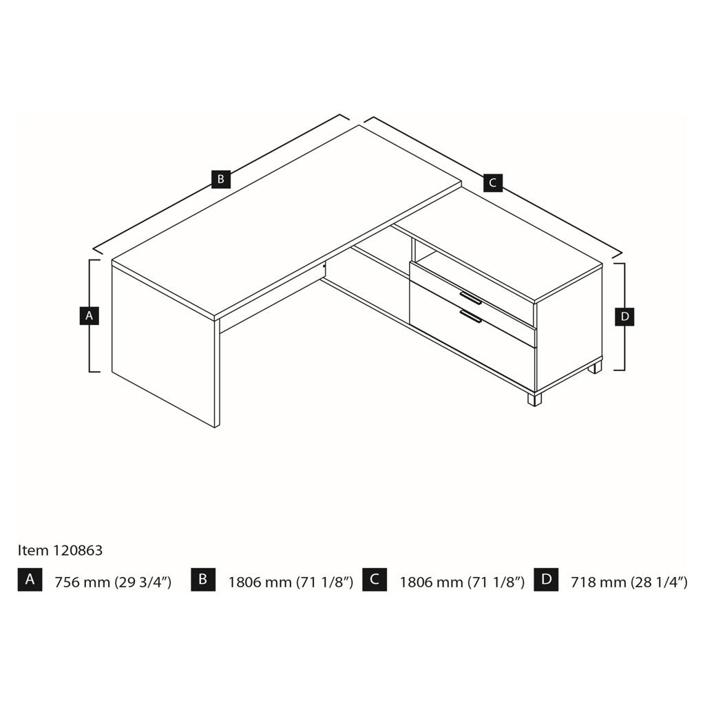 Bureau de travail en L 72 po