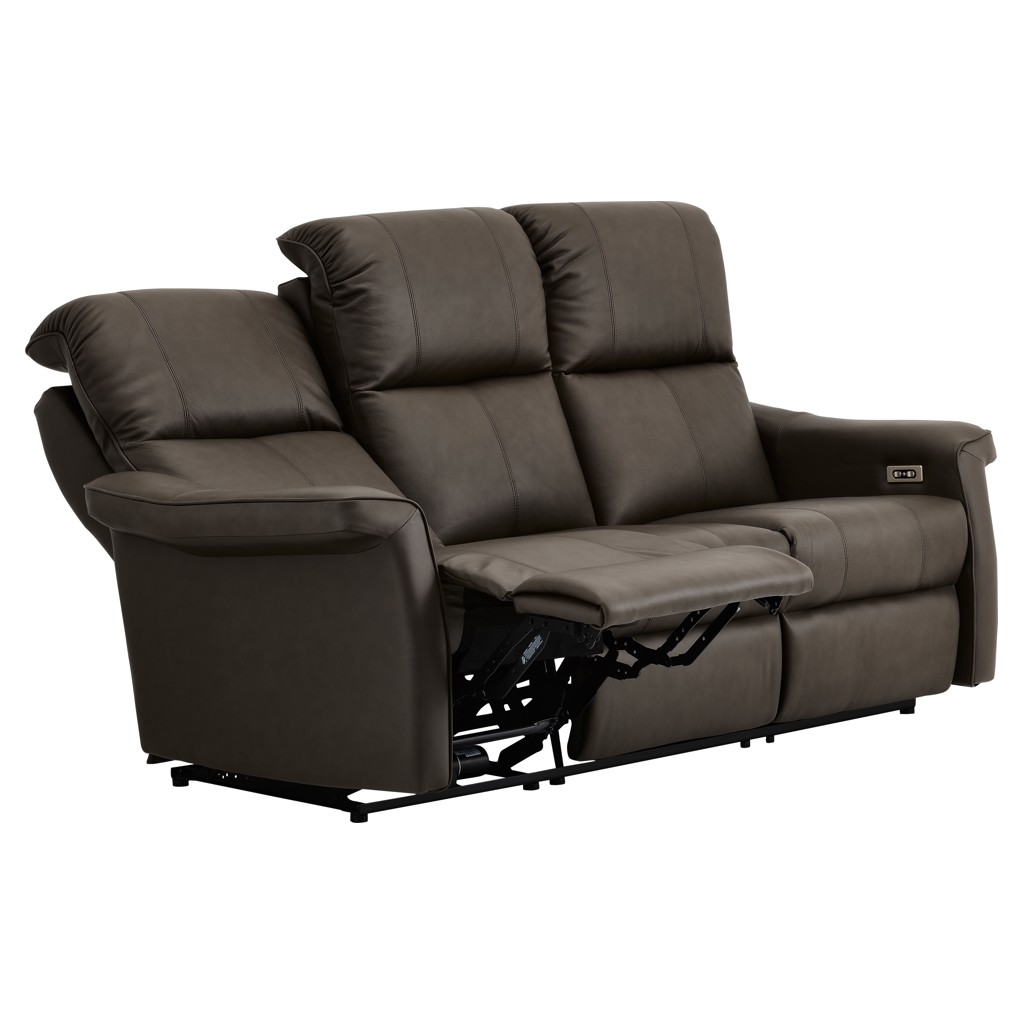 Motorized reclining sofa in real leather and imitation leather