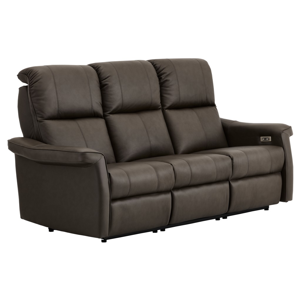 Motorized reclining sofa in real leather and imitation leather