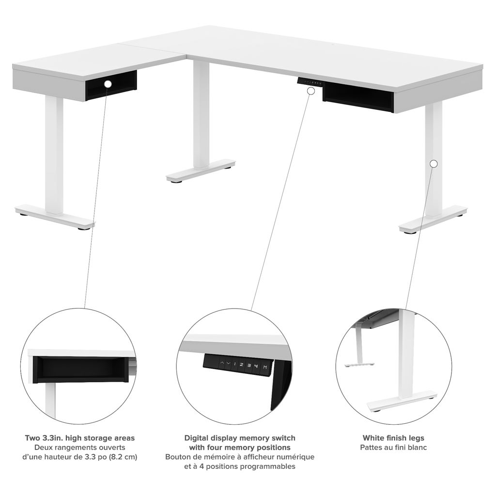 Bureau assis-debout en L - blanc