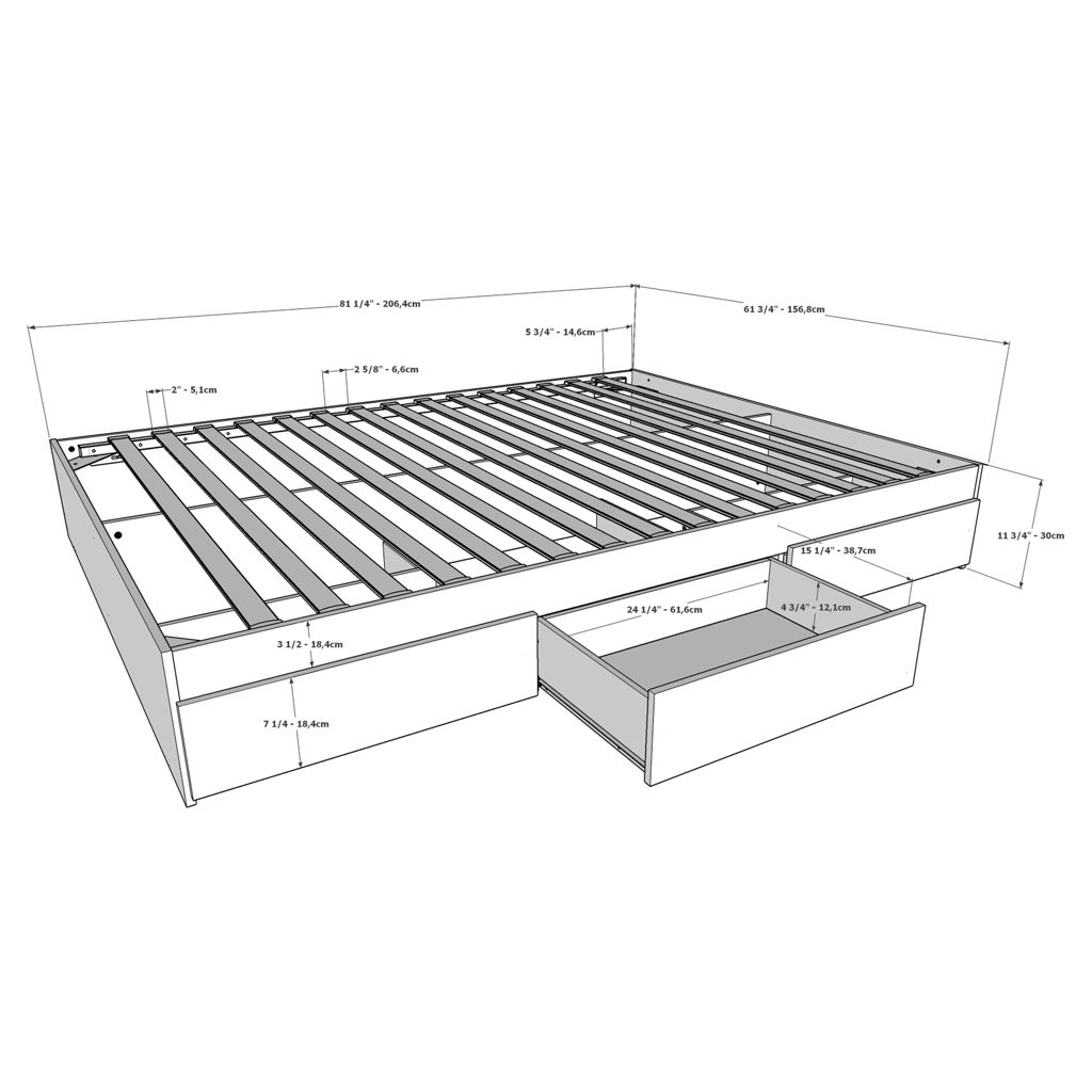 Plateforme grand lit avec tiroirs