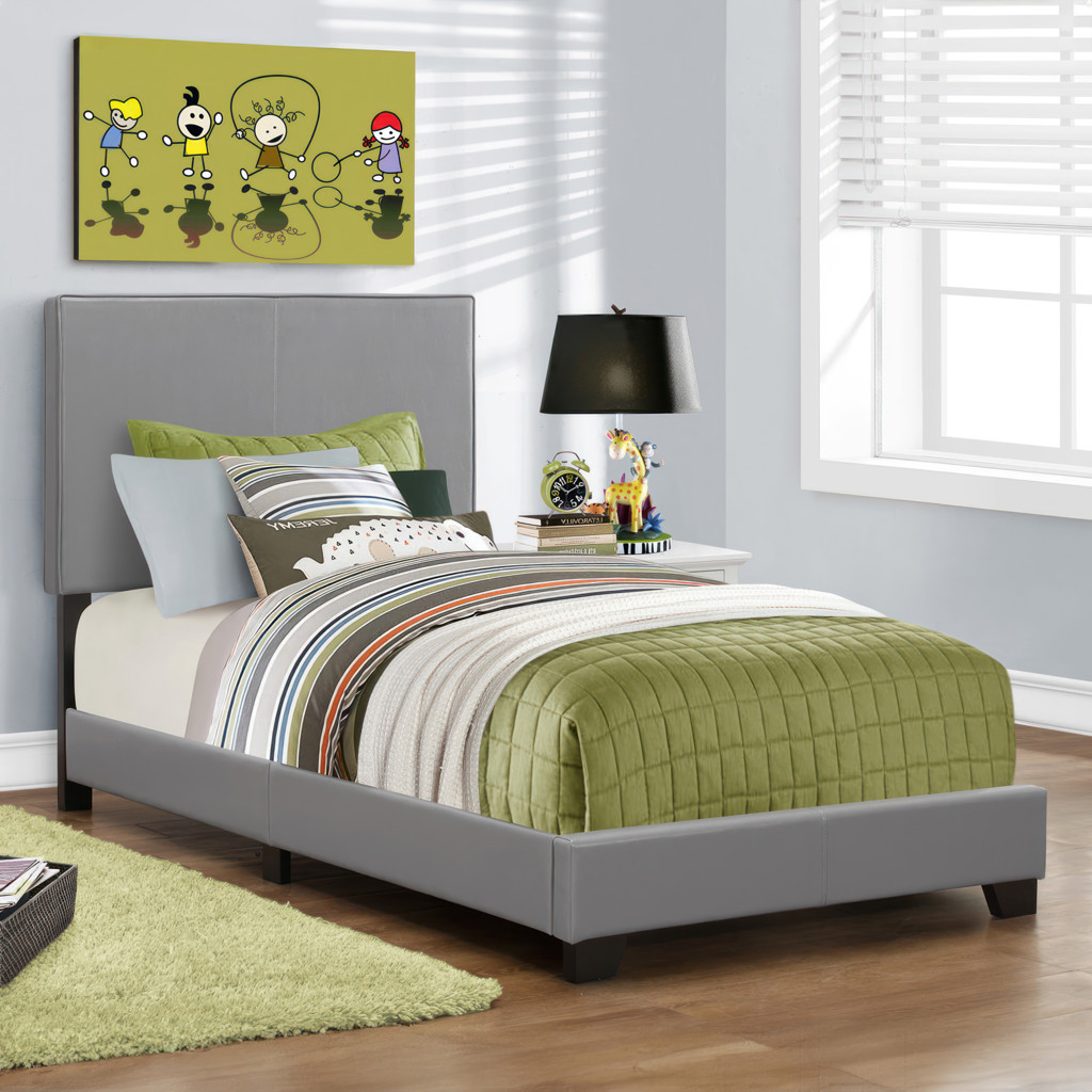 591 Collection Grey Leather-look Upholstered Bed (Twin/Single)