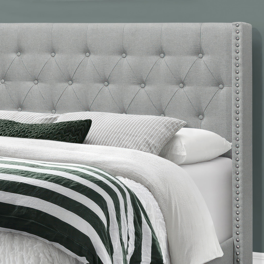 Grey Fabric with Chrome Trim Upholstered Bed (Queen)