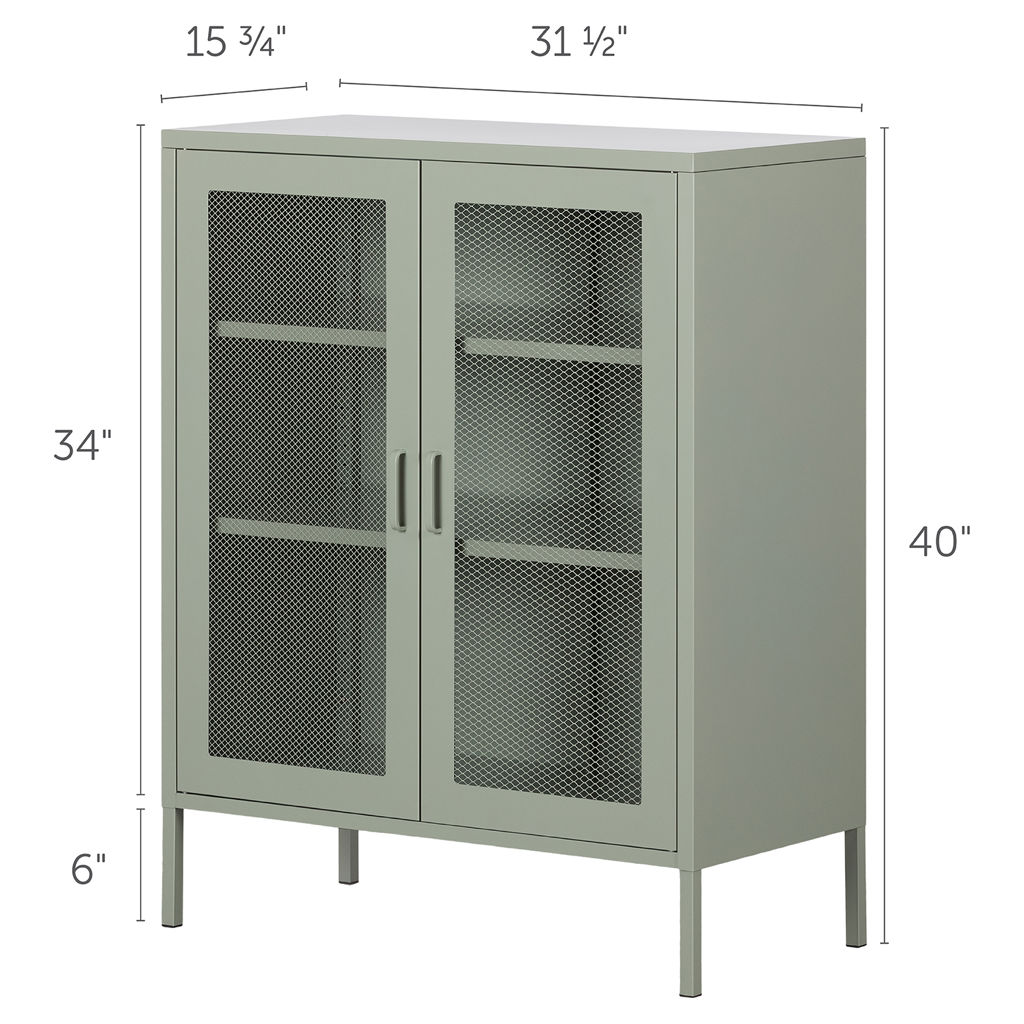 Storage unit with metal mesh doors