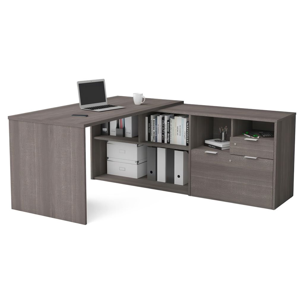 Bureau de travail en L - Gris écorce