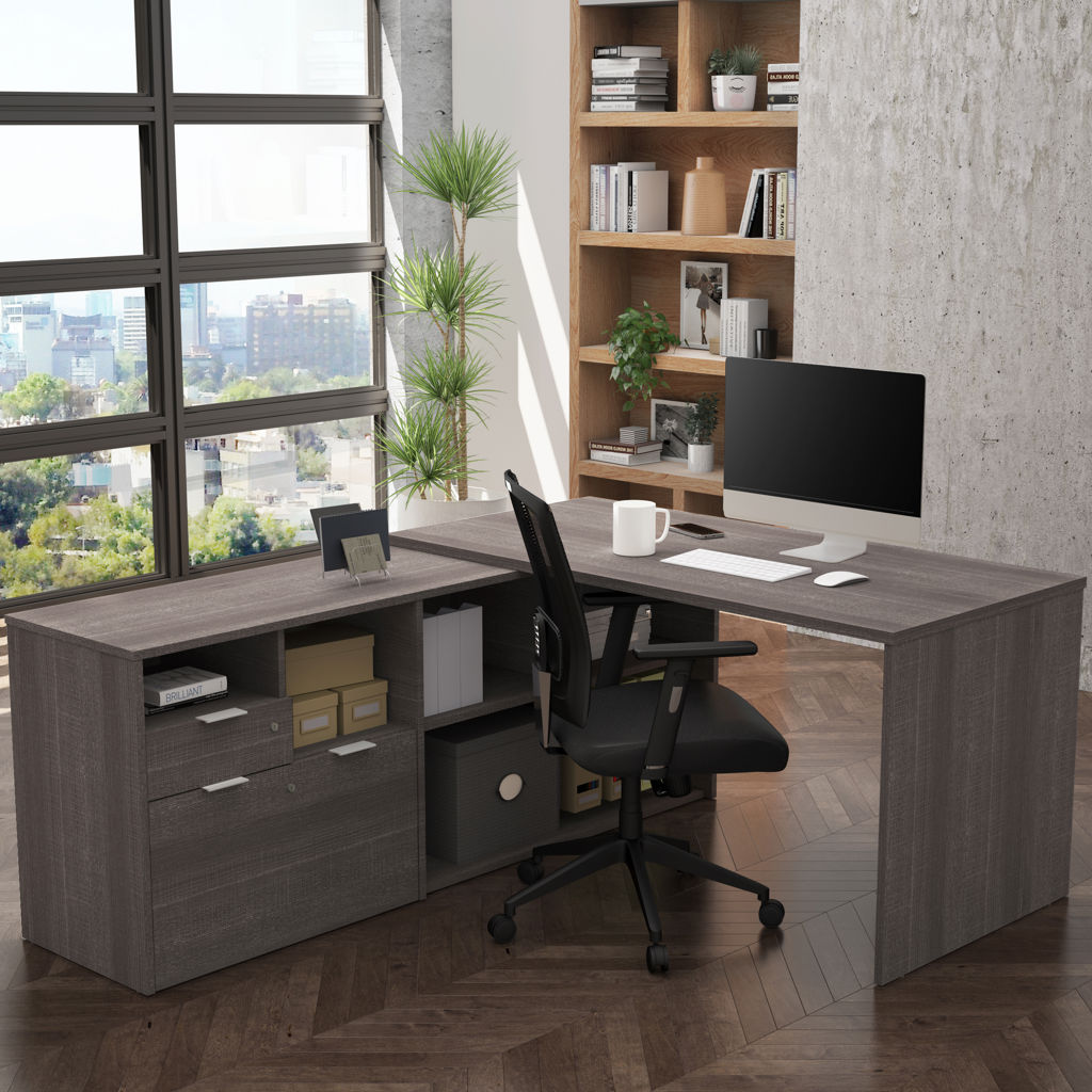 Bureau de travail en L - Gris écorce