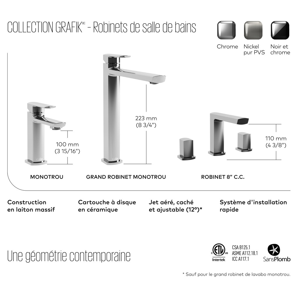 Single hole basin faucet with pressure drain and overflow Grafik - Pure nickel PVS