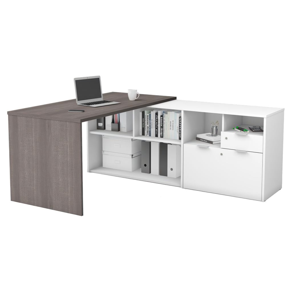 Bureau de travail en L - Gris Écorce et Blanc