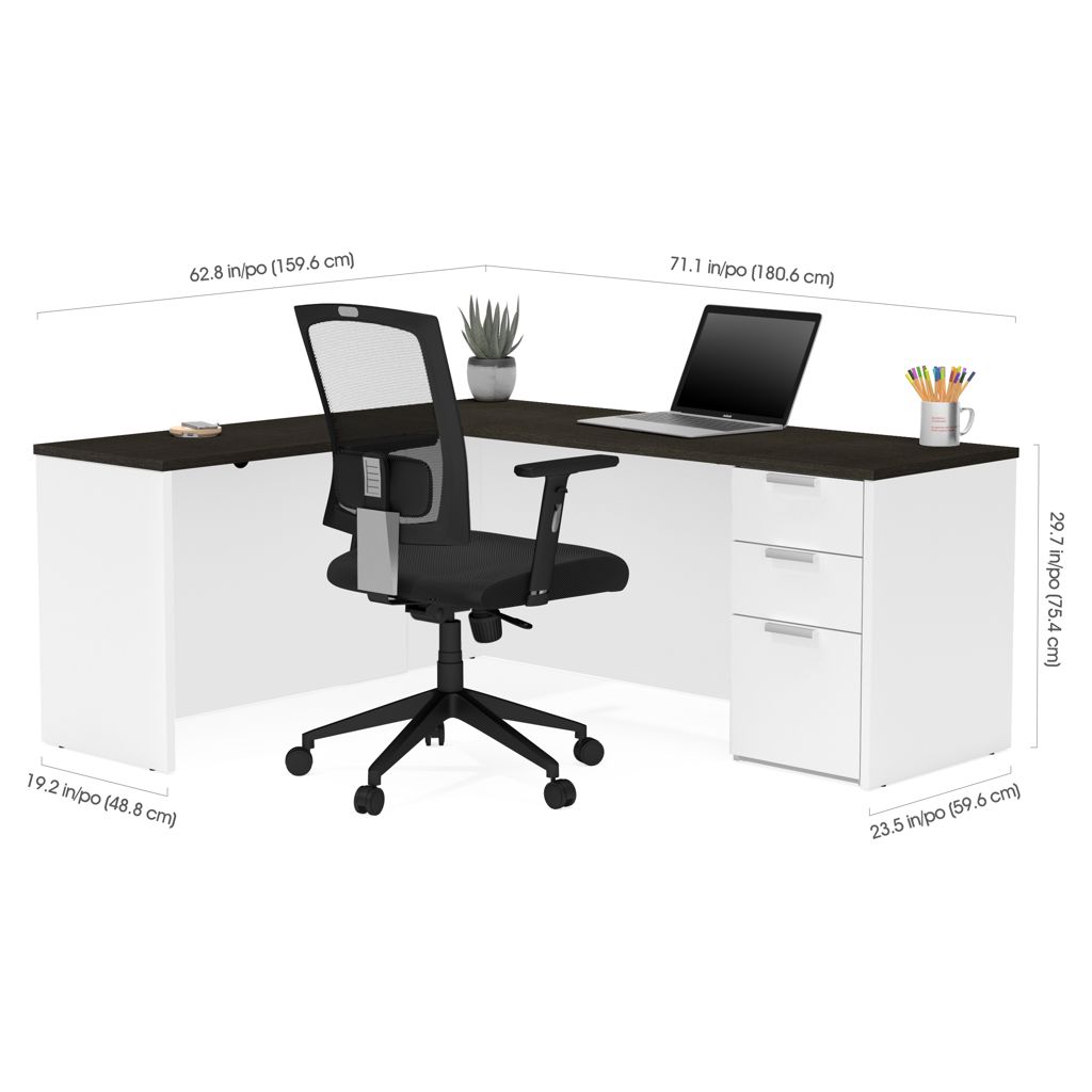 Bureau en L avec caisson - Blanc & gris