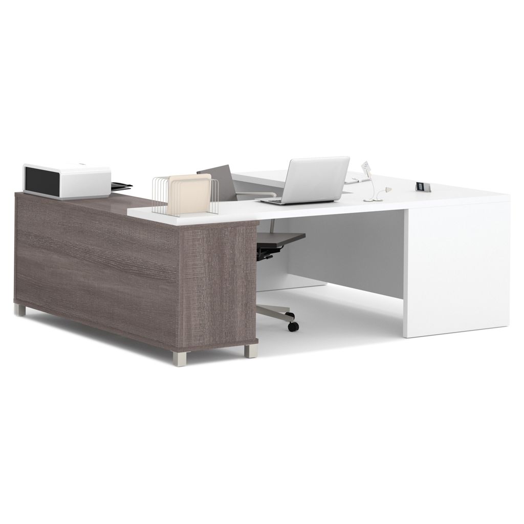 Bureau de direction en U - Gris Écorce et Blanc