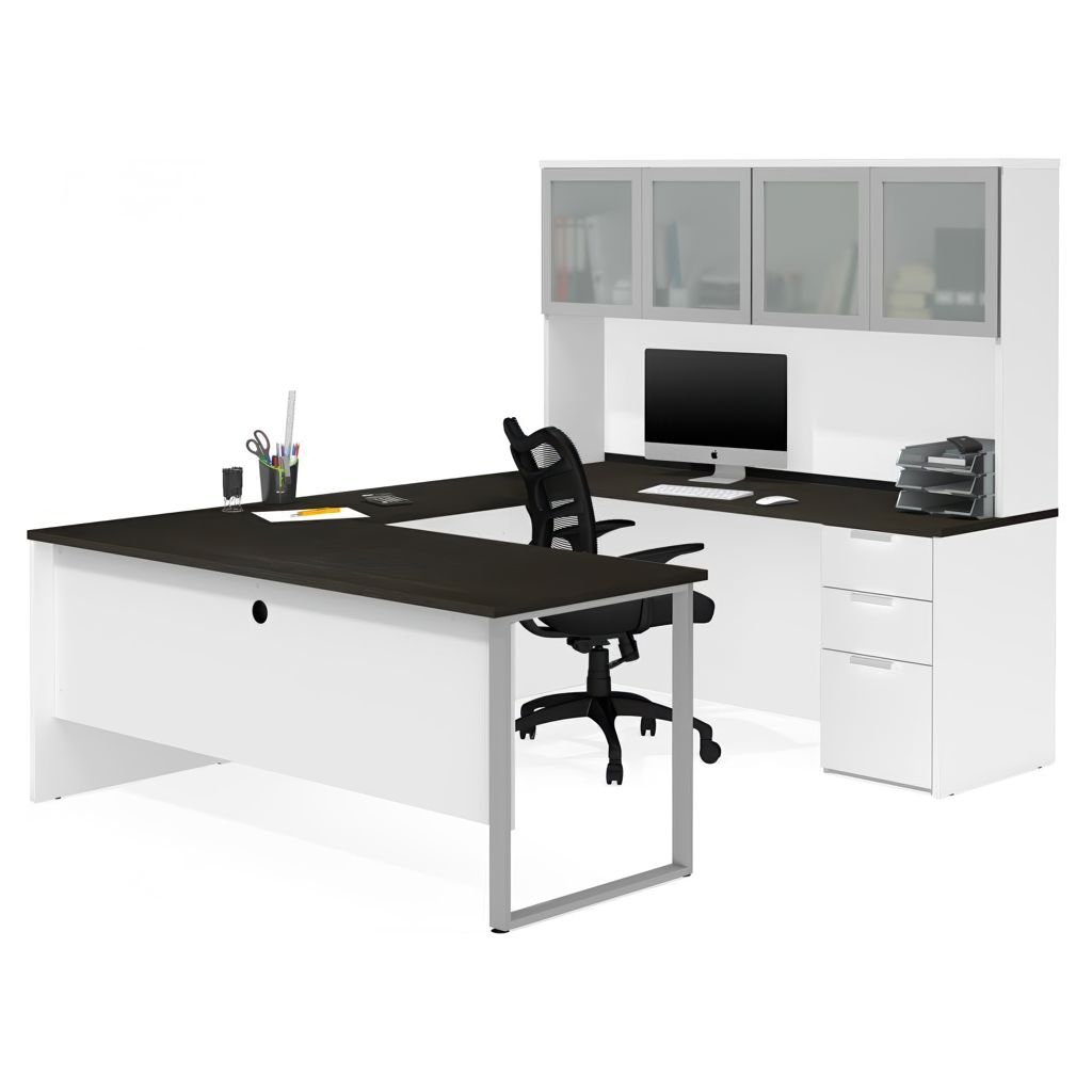 Bureau de direction en U avec caisson et huche - Pro-Concept