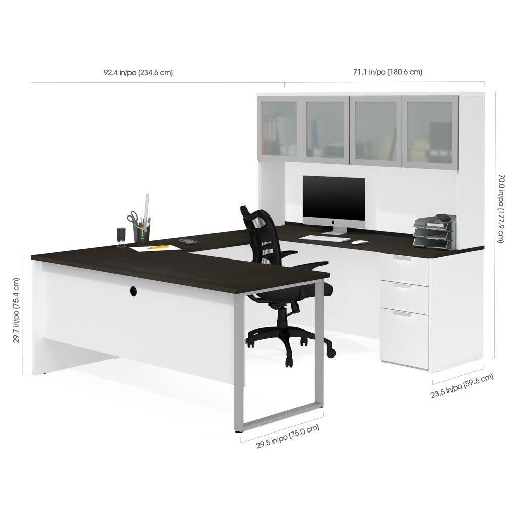 Bureau de direction en U avec caisson et huche - Pro-Concept