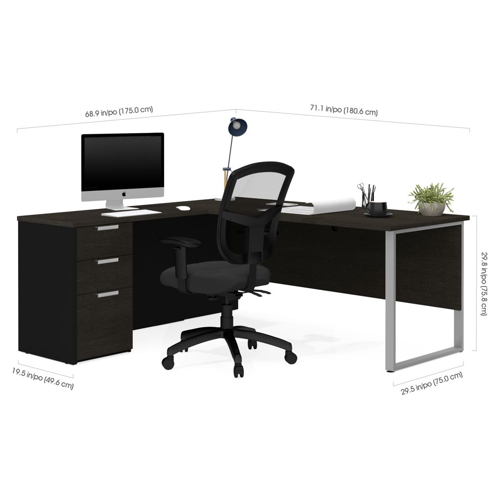 Bureau de travail en L avec caisson - Gris & Noir