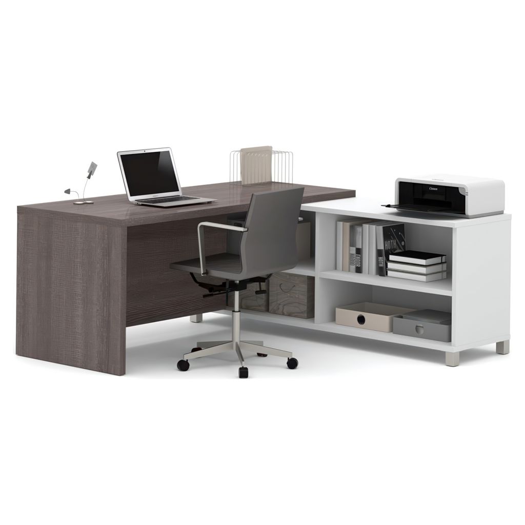 Bureau de travail en L - Gris Écorce et Blanc