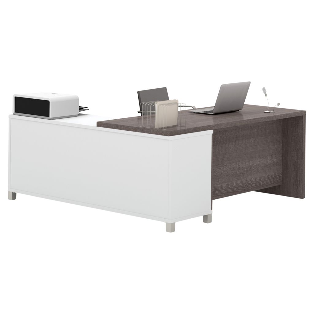 Bureau de travail en L - Gris Écorce et Blanc