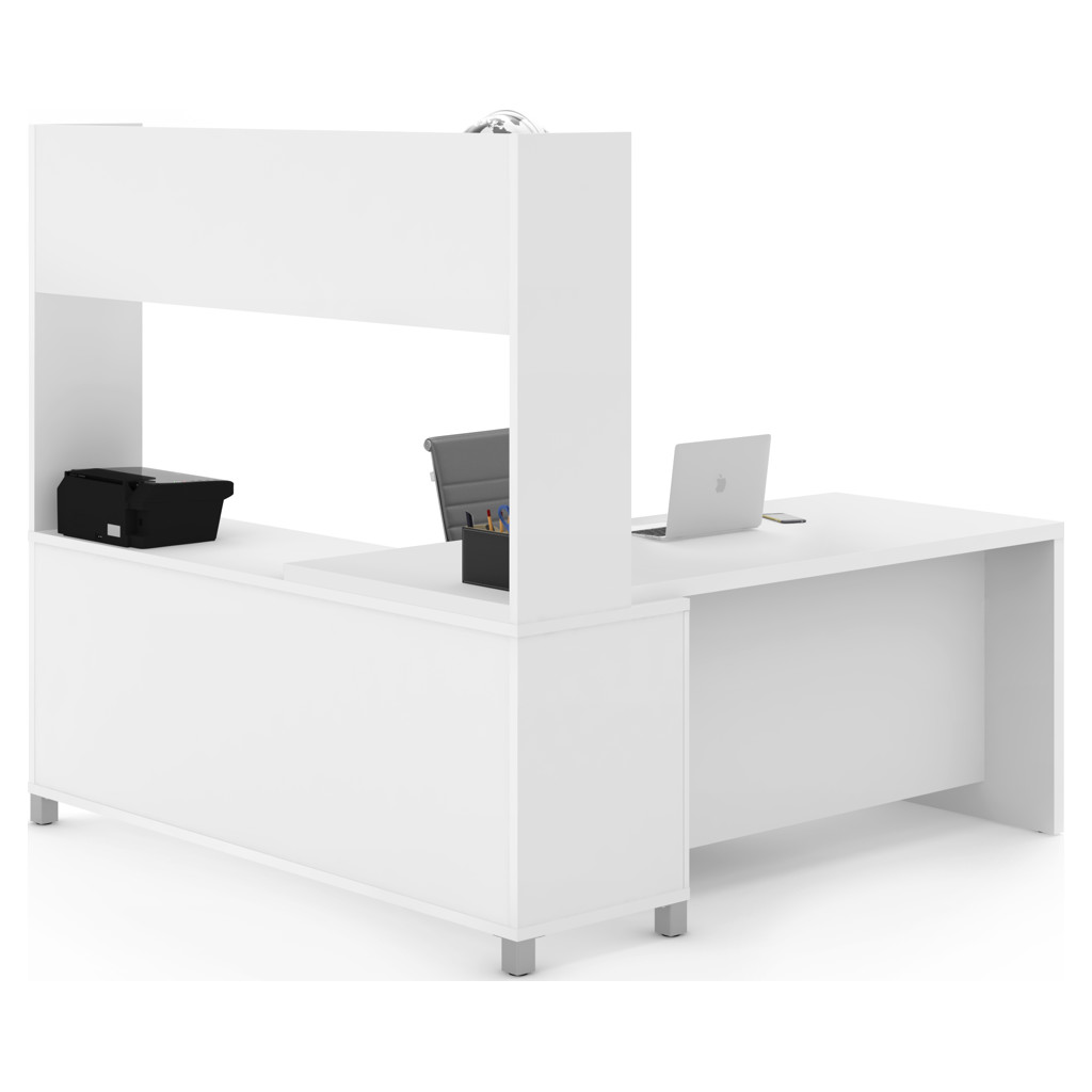 L-shaped desk with hutch - White