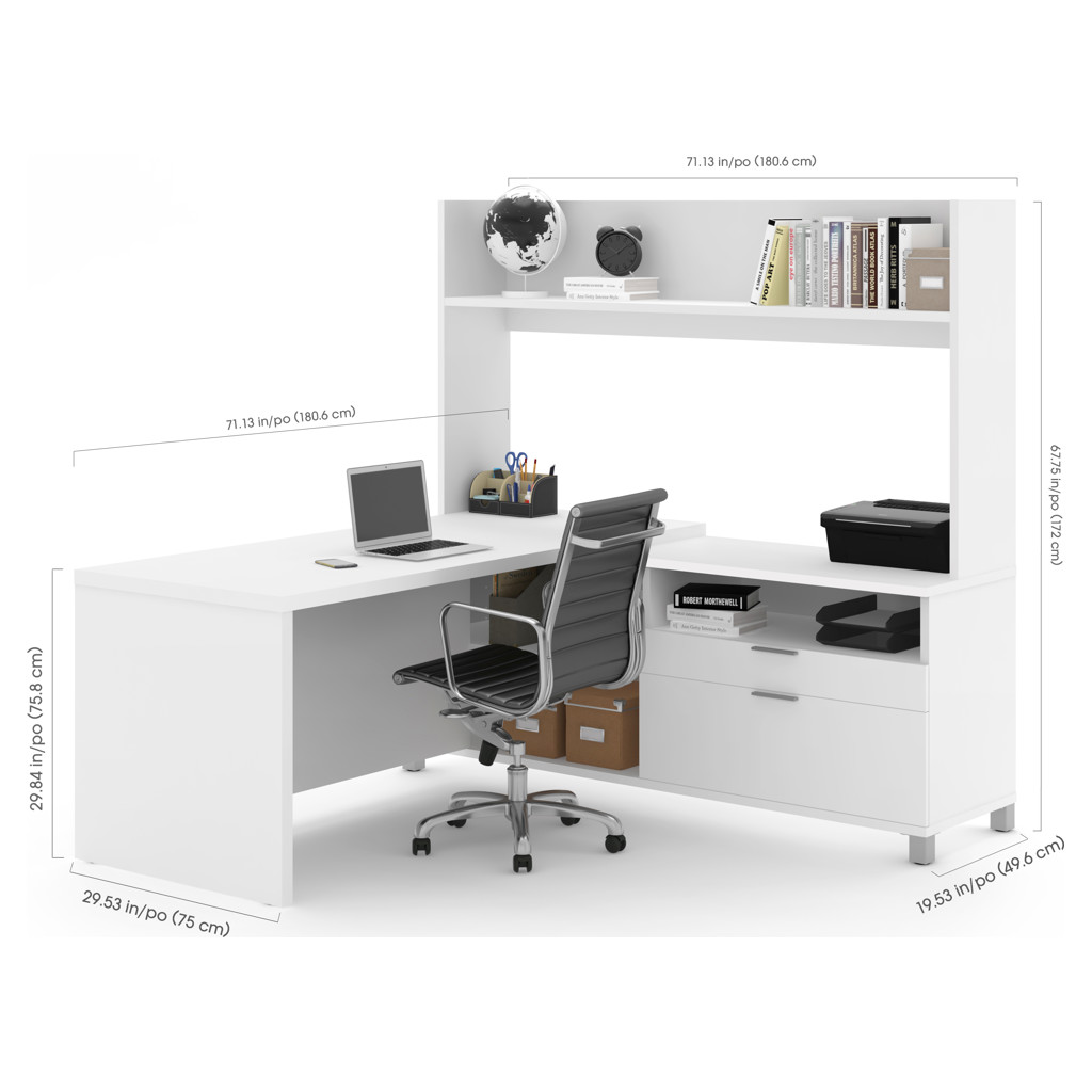 L-shaped desk with hutch - White