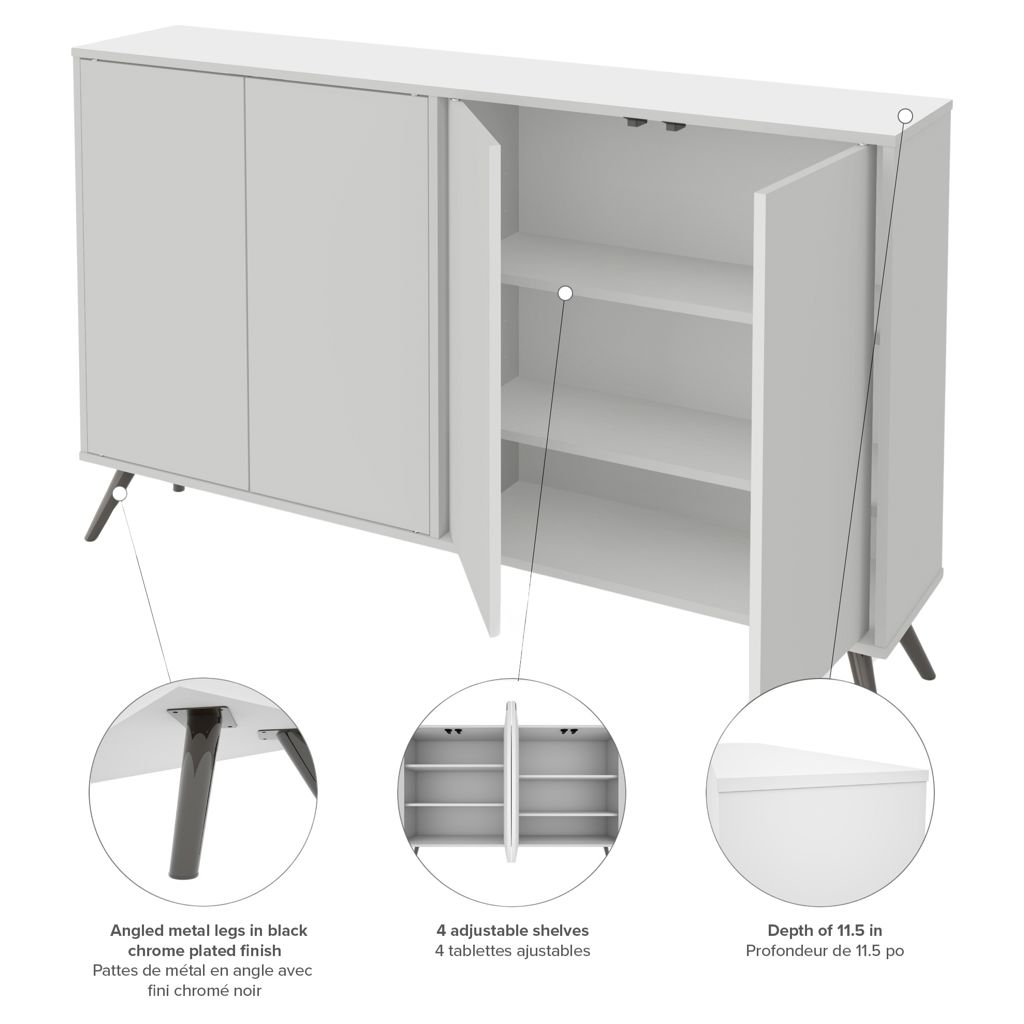 Krom Collection 60W Narrow Storage Cabinet with Metal Legs