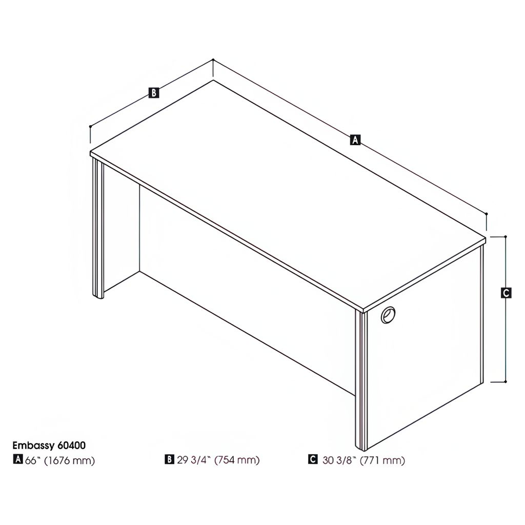 Bureau de travail sans caisson 66 po