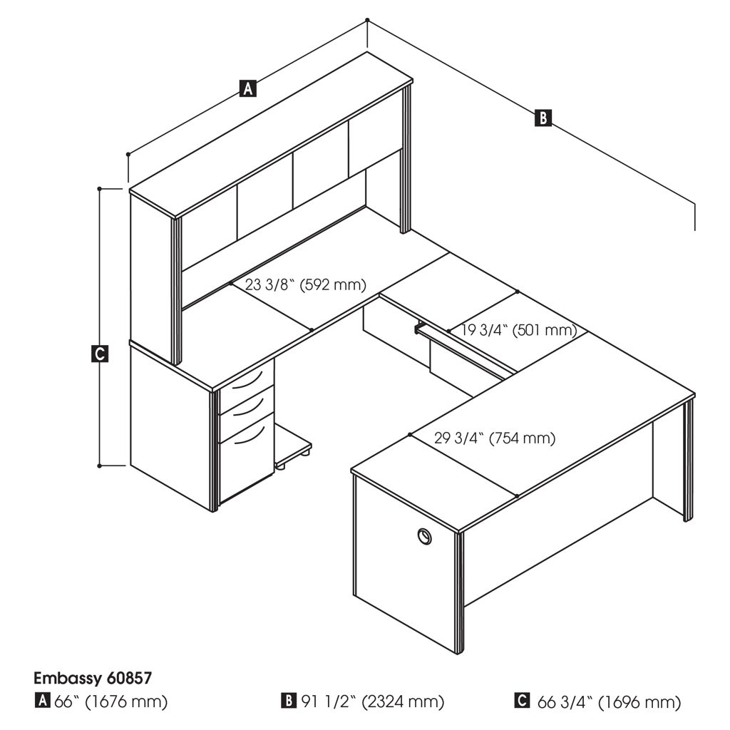 Bureau de direction en U avec caisson et huche