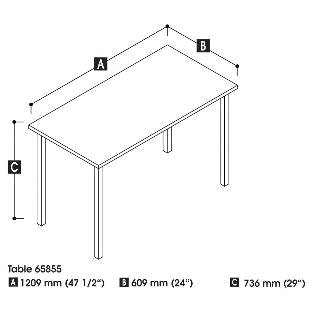 Table de bureau 24 x 48 po avec pattes de métal carrées