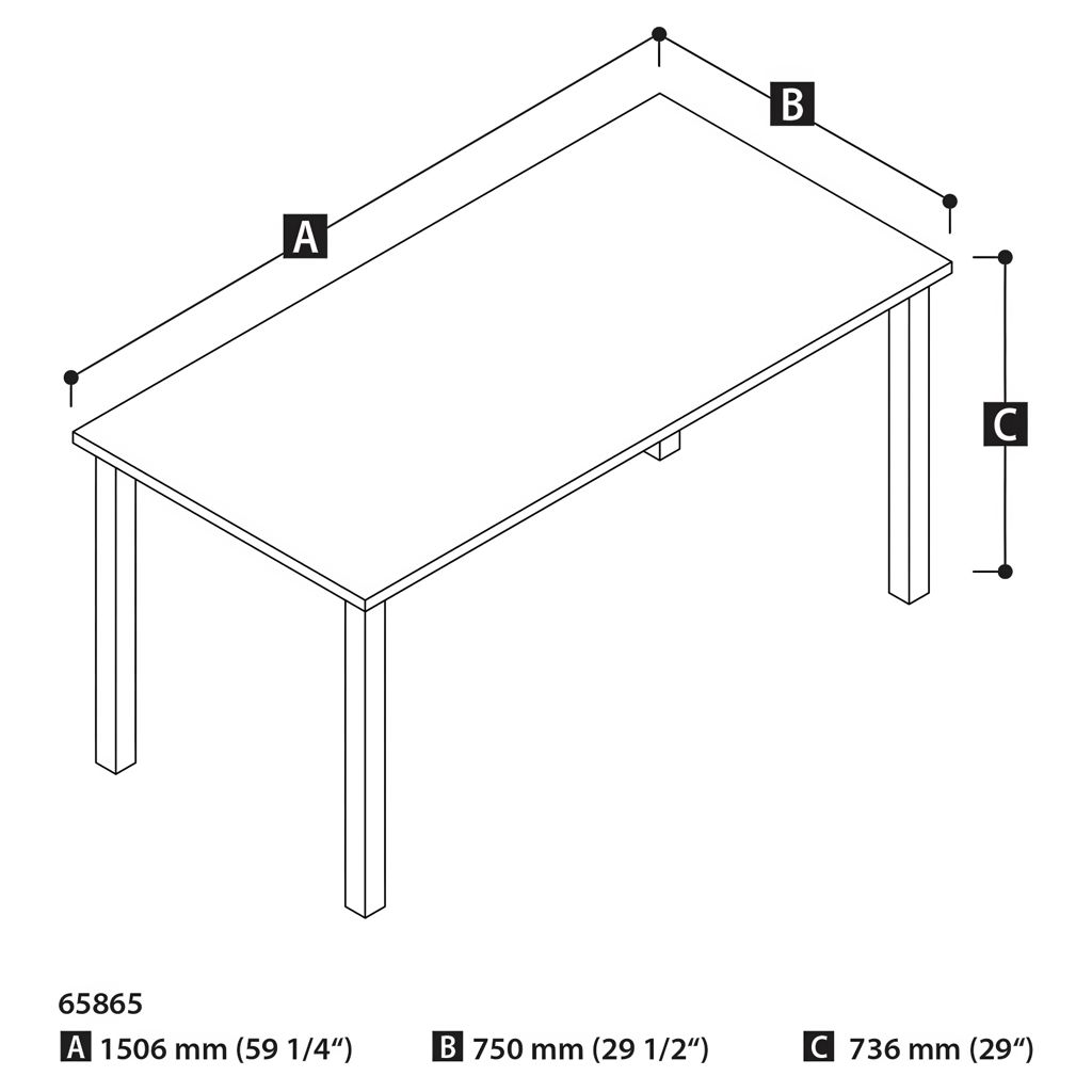 Table de bureau 30 x 60 po avec pattes de métal carrées