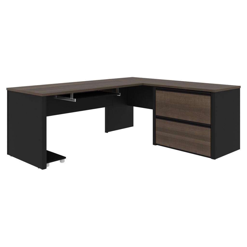L-shaped desk with lateral filing cabinet