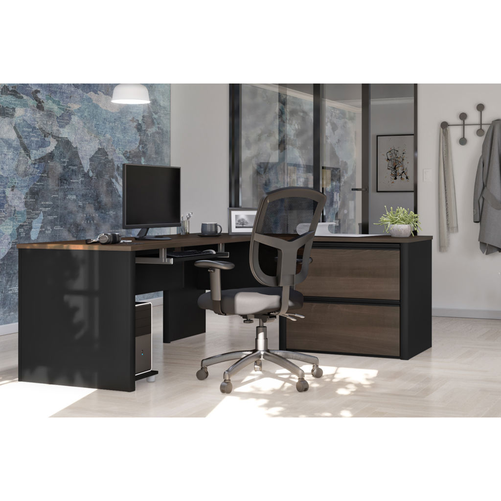 L-shaped desk with lateral filing cabinet