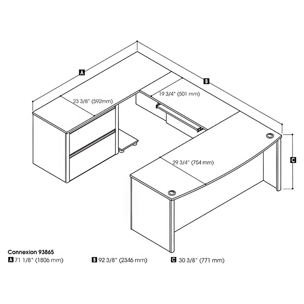 Bureau de direction en U avec classeur latéral