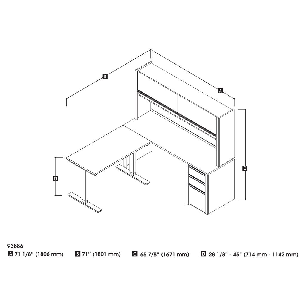 Ensemble de bureaux sectionnels assis et avec huche