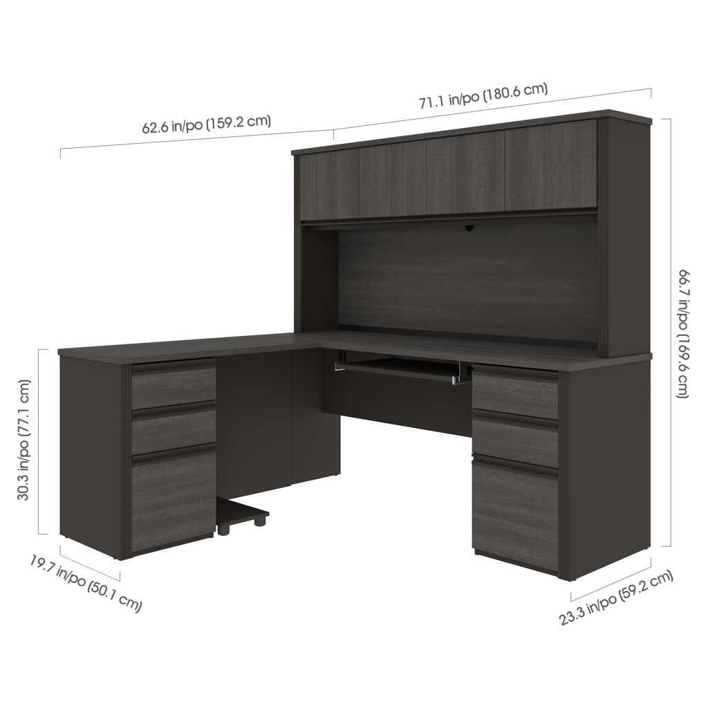 Bureau de travail en L avec deux caissons et une huche