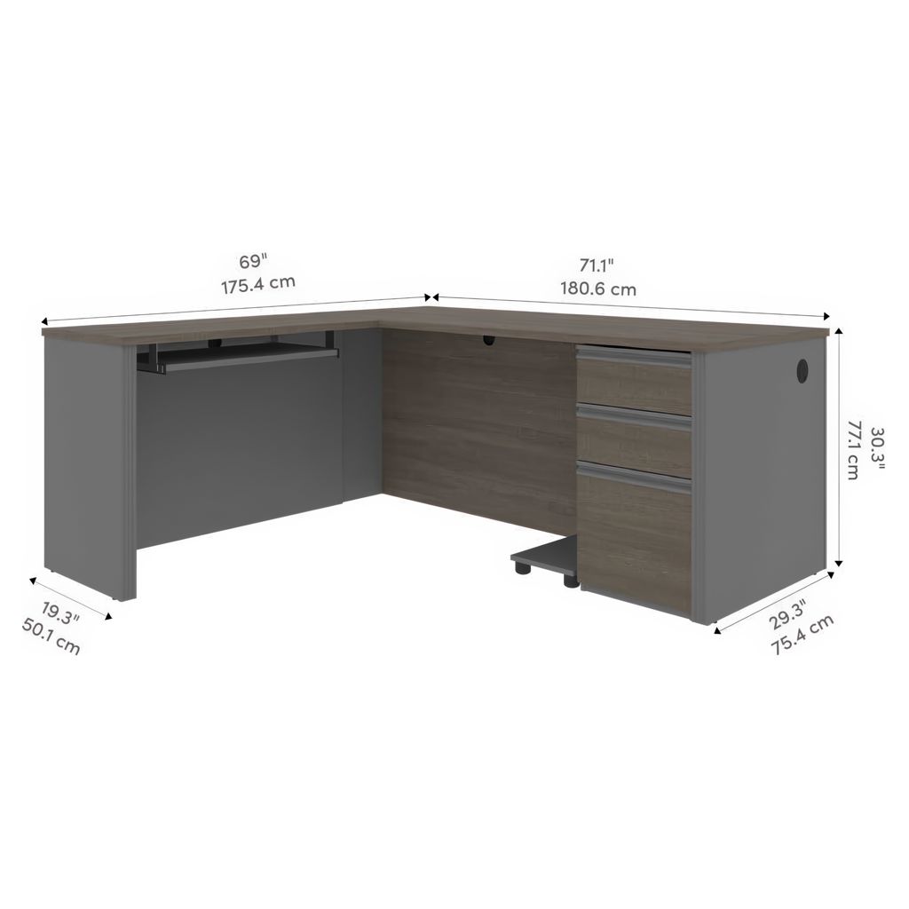 Bureau de travail en L avec un caisson