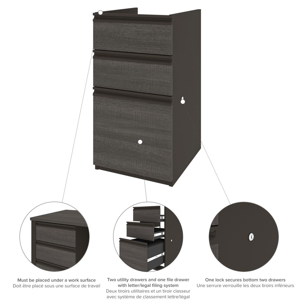 Bureau de travail en L 72L avec caisson et huche