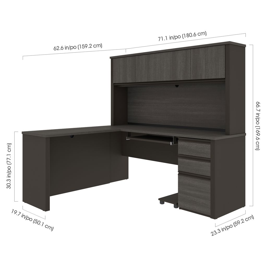 Bureau de travail en L 72L avec caisson et huche