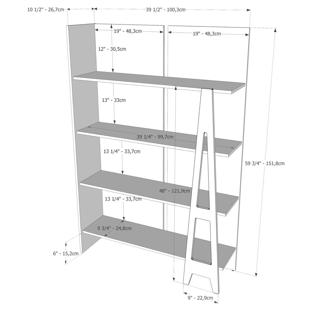 Bibliothèque Atypik, Blanc et contreplaqué de merisier