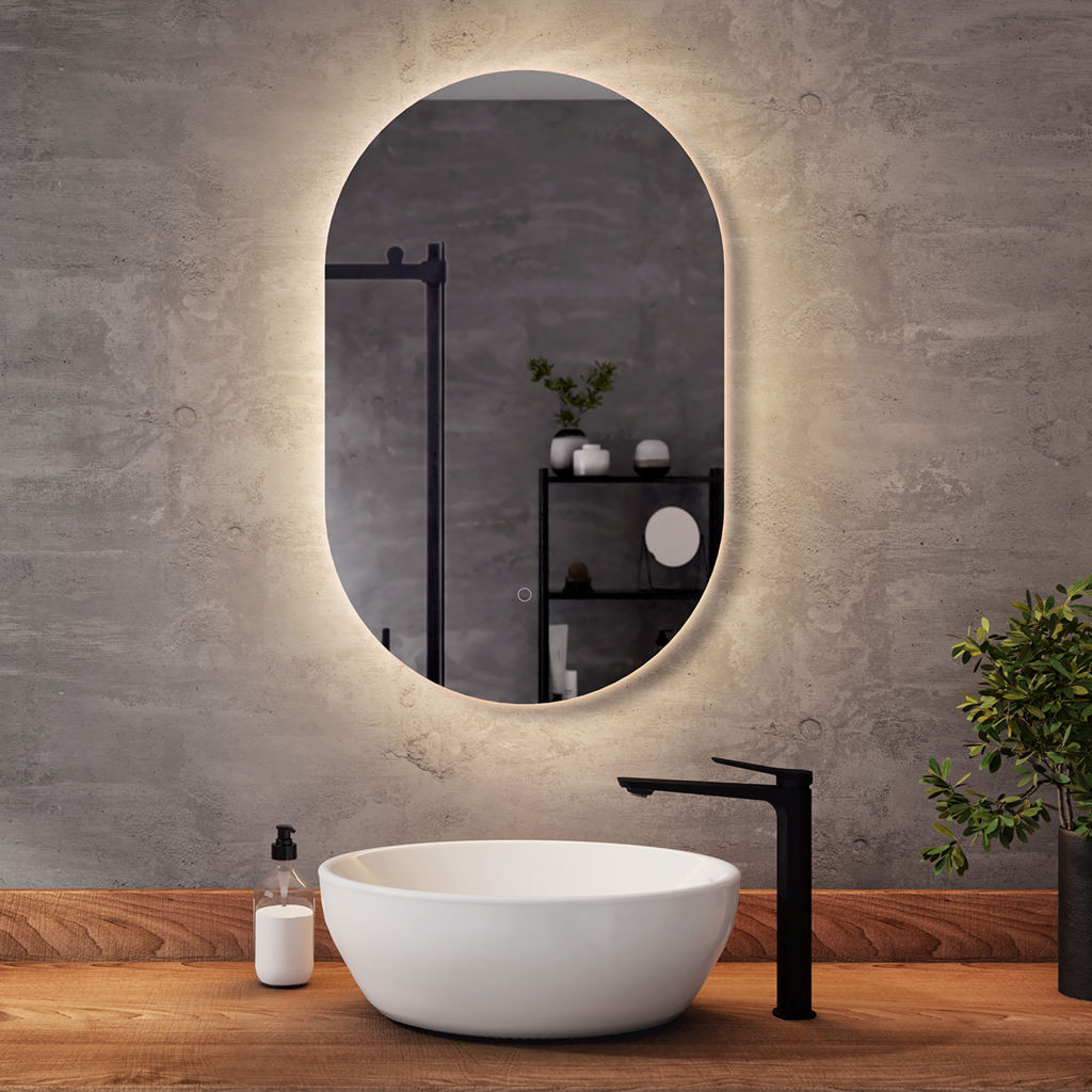 ECLIPSE Oblong Shape Backlit Mirror with LED Illumination with Touch Switch for color Temperature Control 20 x 32 x 1¾