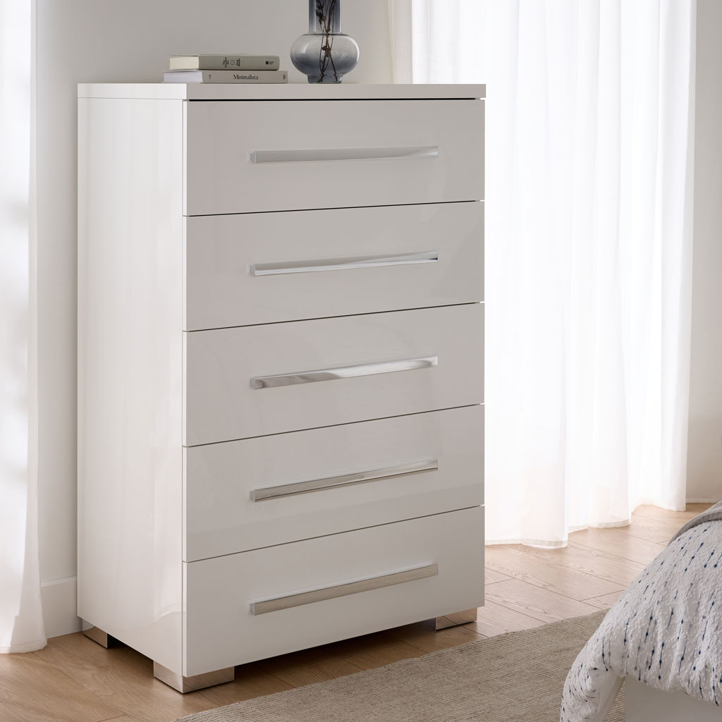 Panama High Gloss White Tall 5-drawer Chest NCA PANAMA-CH | Tanguay