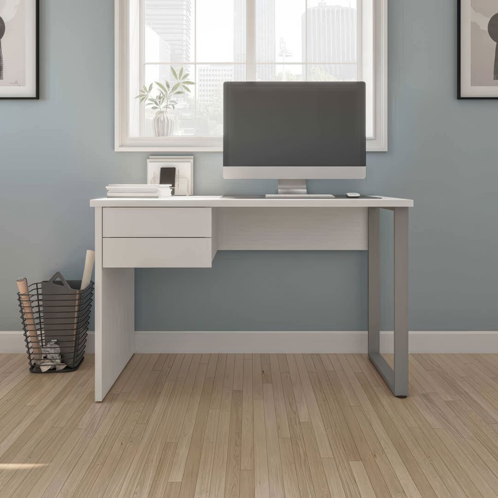 Petite table de bureau 48L avec patte de métal en U - Solay blanc