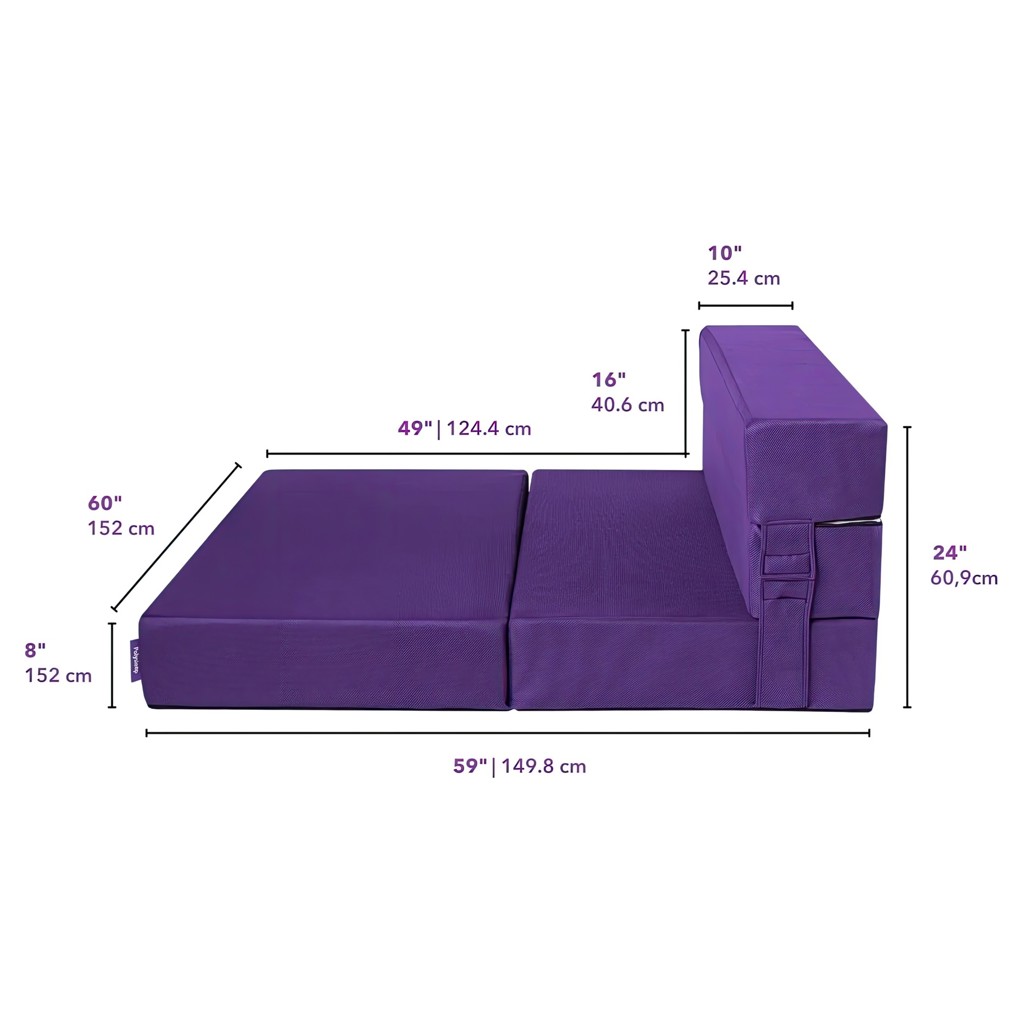 Sofa-lit en mousse Polycouch - Grand 2 places / Gris