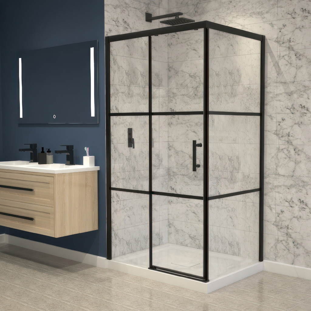 Torbay Shower Cabinet Matt Black Finish,  Acrylic Base 36