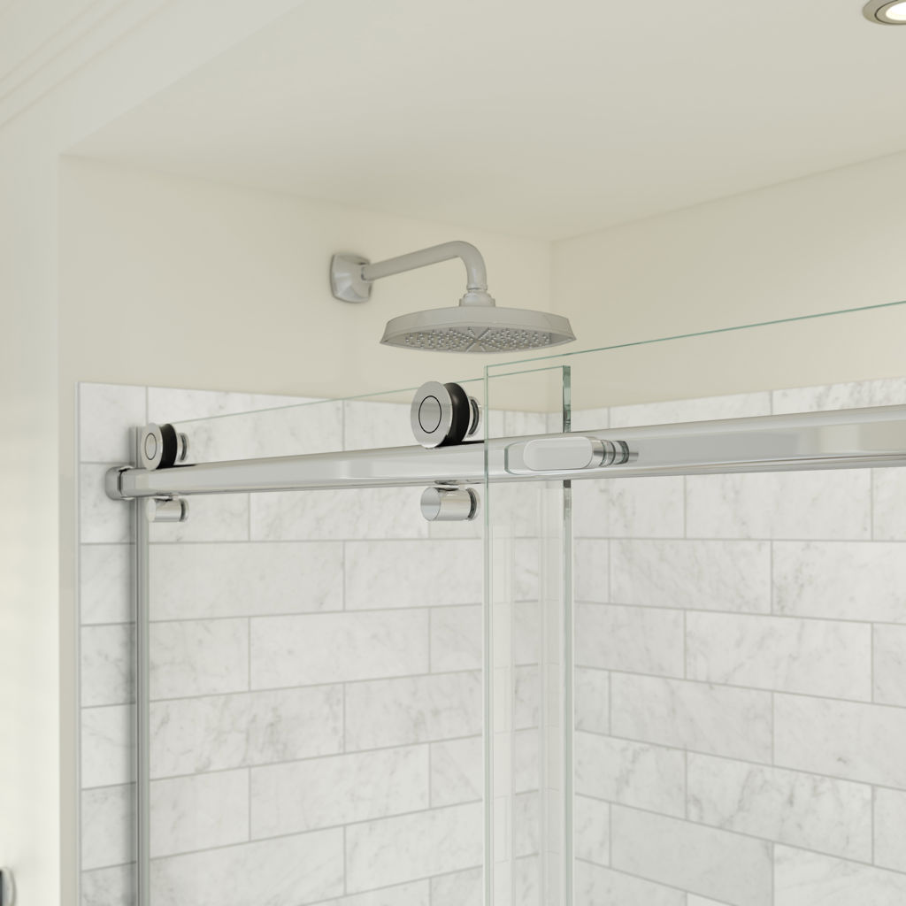 Utile Shower Set with Marble-Finish Panels and Rt Drain