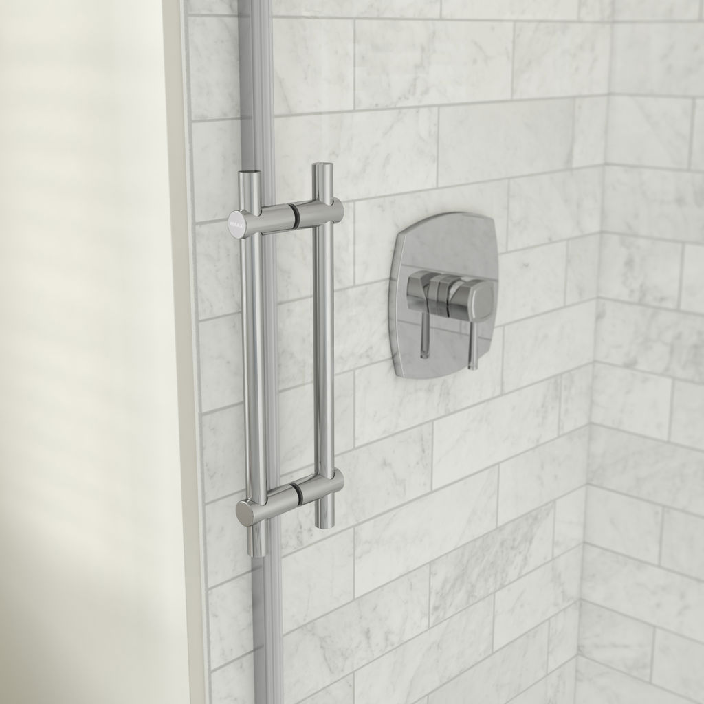 Utile Shower Set with Marble-Finish Panels and Rt Drain