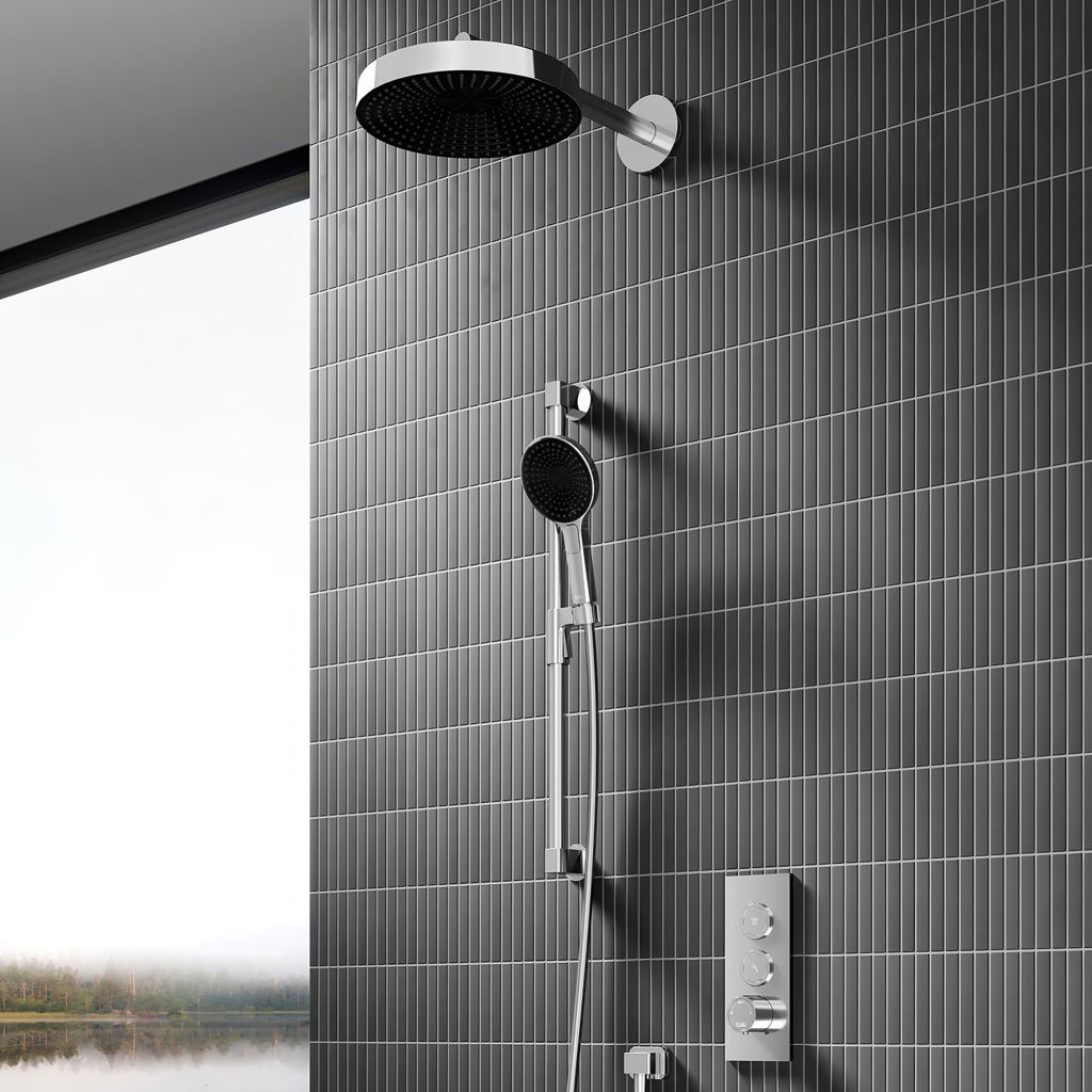 Système de douche Moroka TB2 Premia T/P Aquatonik à boutons-poussoirs avec bras mural - chrome