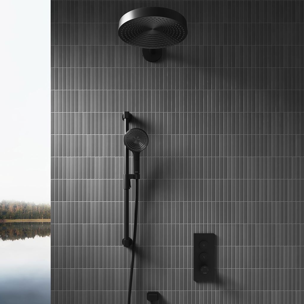 Système de douche Moroka TB2 Premia T/P Aquatonik à boutons-poussoirs avec bras mural - Noir mat