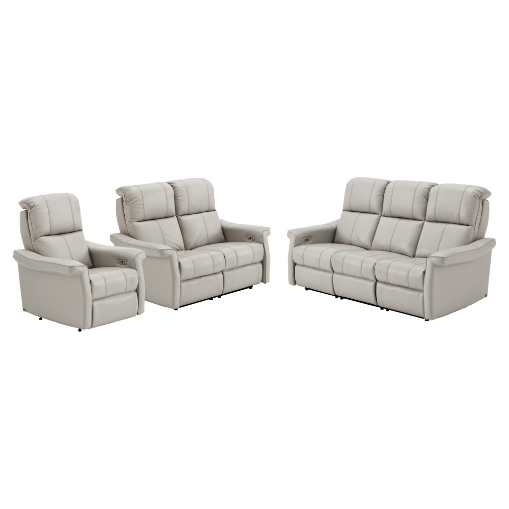 Power reclining living room set in leather and faux leather