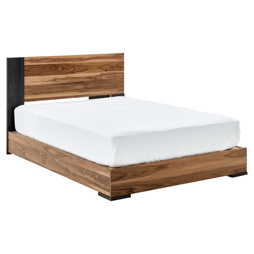Contemporary Walnut Color Platform Bed with Headboard (Queen)